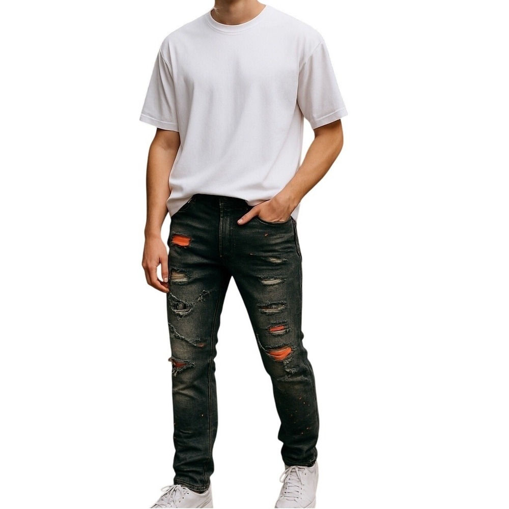 RC SCOOP Distressed Paint Splatter Jeans Skater Punk Slim Fit youth‎  Size 14